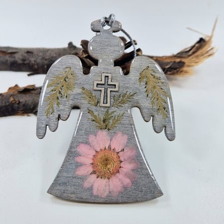 PRODUSE NOI - Decor de Crăciun - Îngerași din lemn cu flori naturale