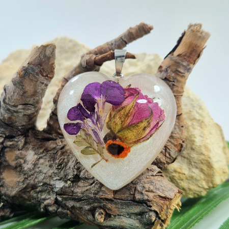 Nyaklánc / Medál - Törperózsa és vadvirágok 3D ezüst medál