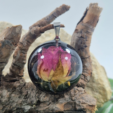 Törperózsa és pitypang 3D ezüst medál