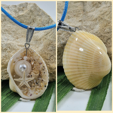 Bijuterii din flori naturale - Pandantiv din oțel cu comorile mării + șnur cerat