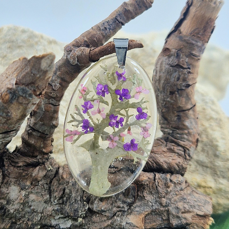 Colier / Pandantiv - Pandantiv oțel cu floi de morcov si licheni