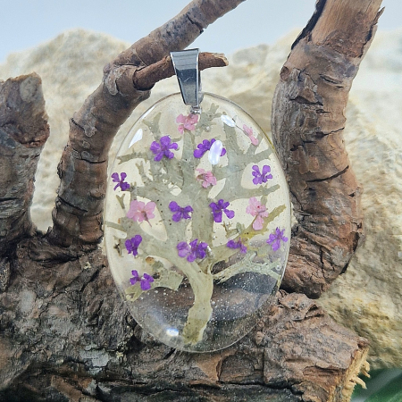 Colier / Pandantiv - Pandantiv oțel cu floi de morcov si licheni