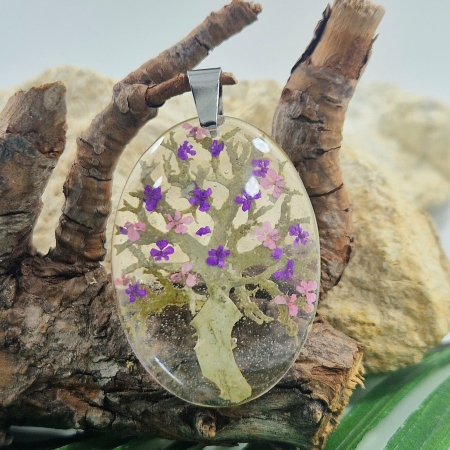 Colier / Pandantiv - Pandantiv oțel cu floi de morcov si licheni