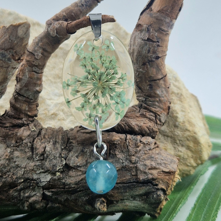 Colier / Pandantiv - Pandantiv oțel cu flori de morcov și cristal angelit