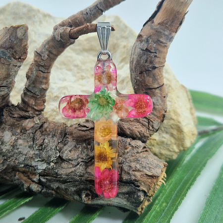 Colier / Pandantiv - Pandantiv oțel cu flori de pai