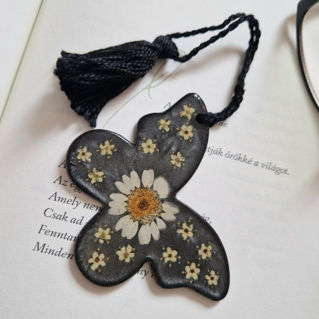 Semn de carte - Semn de carte cu flori de soc și margaretă - fluture