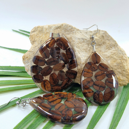 Set bijuterii din oțel cu boabe de cafea