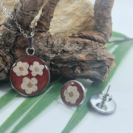PRODUSE NOI - Set bijuterii din oțel cu flori de prun