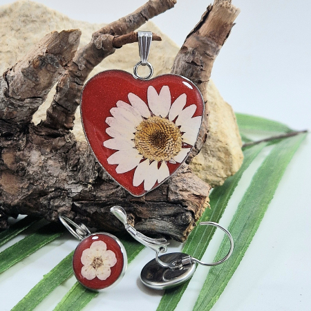 Női - Margaréta és szilvavirág acél ékszer szett