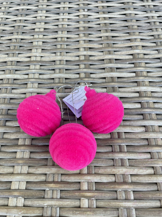 Set 3 mini globuri de catifea fuchsia 5 cm [2]