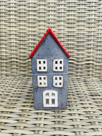 CRACIUN MAGIC - Casuta gri ceramica cu suport lumanare