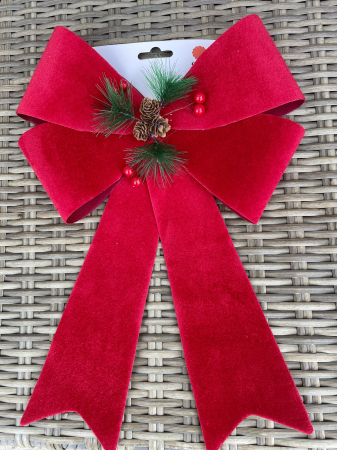 CRACIUN MAGIC - Funda catifea rosie cu mic aranjament