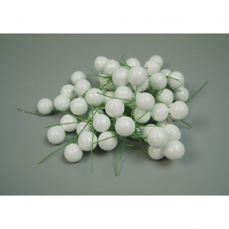 CRACIUN MAGIC - Pick bobite albe glitter 1,5 cm