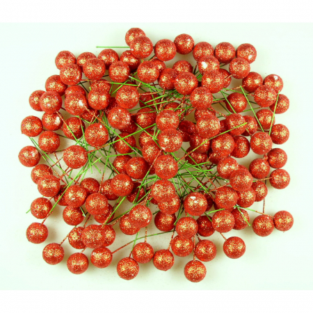 CRACIUN MAGIC - Pick bobite rosii glitter 2 cm