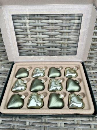 CRACIUN 2026 - Set 12 inimioare de sticla 'granite green', 4cm