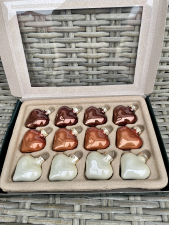 CRACIUN 2026 - Set 12 inimioare de sticla 'opal natural', 4cm
