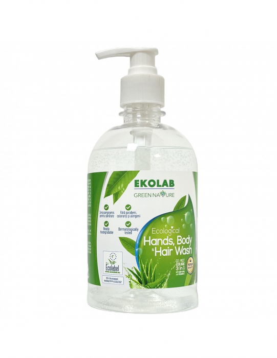 Green Nature Ecological Hands, Body & Hair Wash PET 500 ml cu pompita                      Gel mixt ecologic 3 in 1 [1]