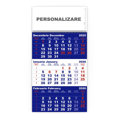 Agende & Calendare - Calendar de perete TRIPTIC CLASIC 1 Albastru