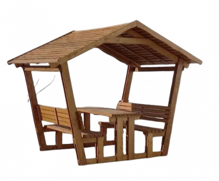 Mobilier stradal / exterior - Foisor din lemn cu masa si 2 bancute