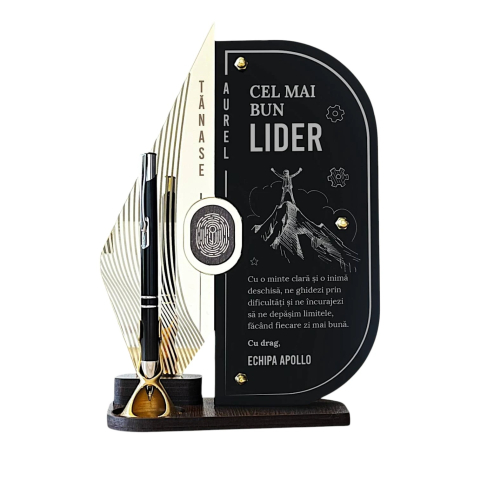 Cadouri personalizate - Trofeu personalizat cu pix - Cel mai bun lider(NEGRU)