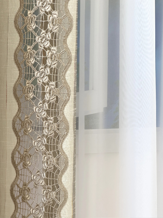 Draperie 145x260 cm cu Model Dungi Verticale și Broderie Spartă Cappucicno [4]