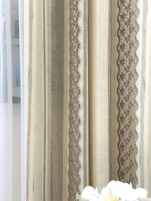 Draperie 145x260 cm cu Model Dungi Verticale și Broderie Spartă Cappucicno [3]
