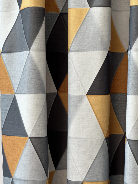 Draperie Blackout cu Model Imprimat Geometric Gri și Ocru [2]