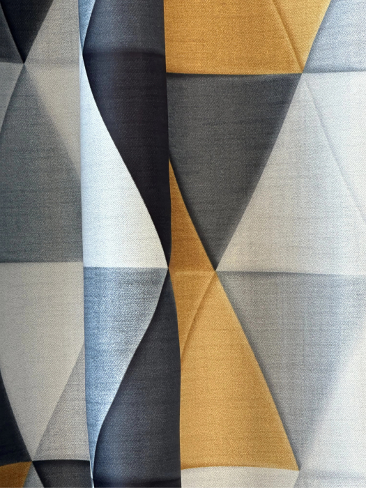 Draperie Blackout cu Model Imprimat Geometric Gri și Ocru [5]