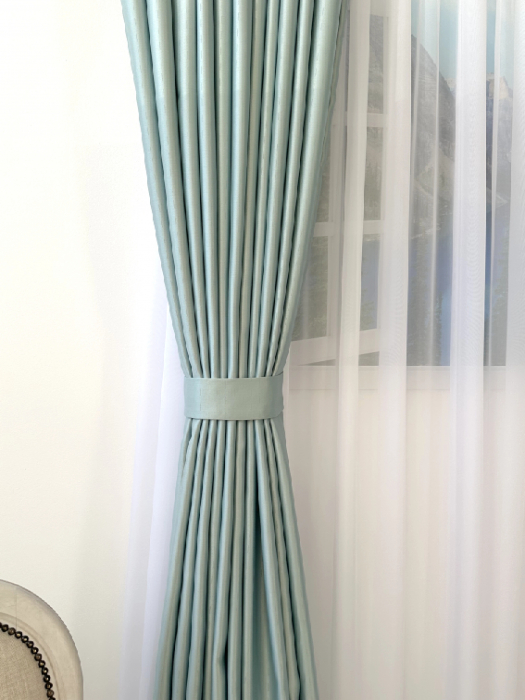 Draperie Blackout Satinat Verde Mentă cu Model Dungulițe Fine [5]