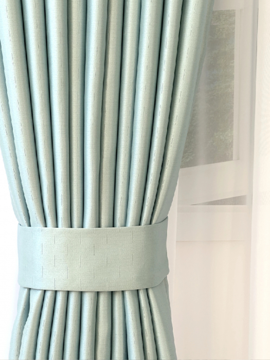 Draperie Blackout Satinat Verde Mentă cu Model Dungulițe Fine [4]