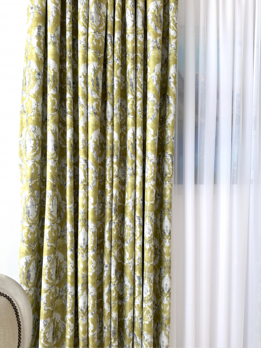 Draperie Blackout Verde Lime cu Model Abstract Gri și Alb [5]