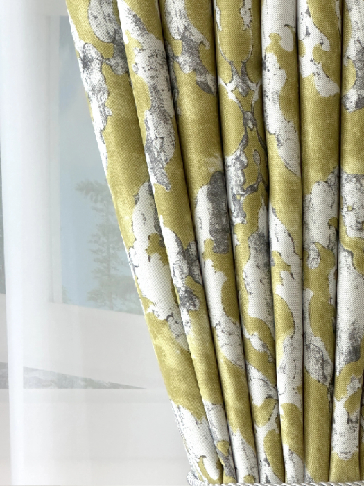 Draperie Blackout Verde Lime cu Model Abstract Gri și Alb [6]