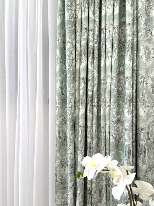 Draperie Blackout Verde Mentă cu Model Abstract Gri [6]