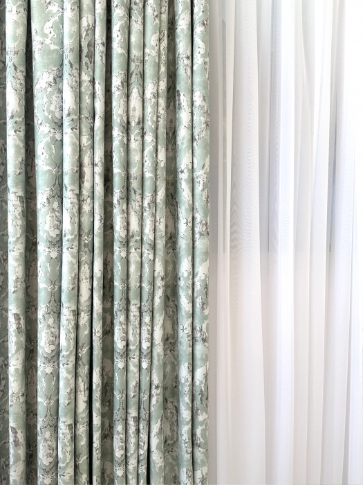 Draperie Blackout Verde Mentă cu Model Abstract Gri [5]
