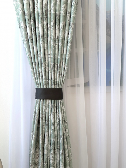 Draperie Blackout Verde Mentă cu Model Abstract Gri [3]