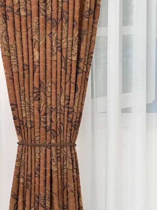 Draperie Creponată Maro Ciocolată cu Model Trandafiri [5]
