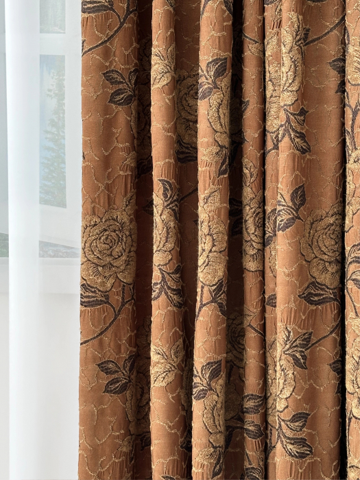 Draperie Creponată Maro Ciocolată cu Model Trandafiri [4]