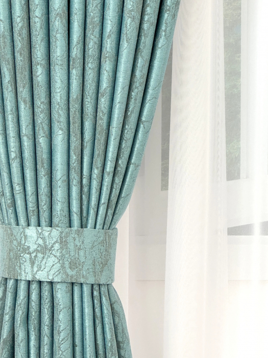 Draperie Satinată Verde Mentă Ușor Catifelată cu Model Discret Gri [3]