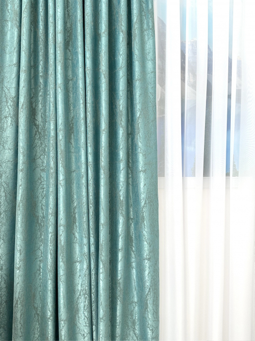 Draperie Satinată Verde Mentă Ușor Catifelată cu Model Discret Gri [5]