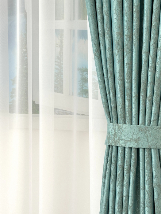 Draperie Satinată Verde Mentă Ușor Catifelată cu Model Discret Gri [4]