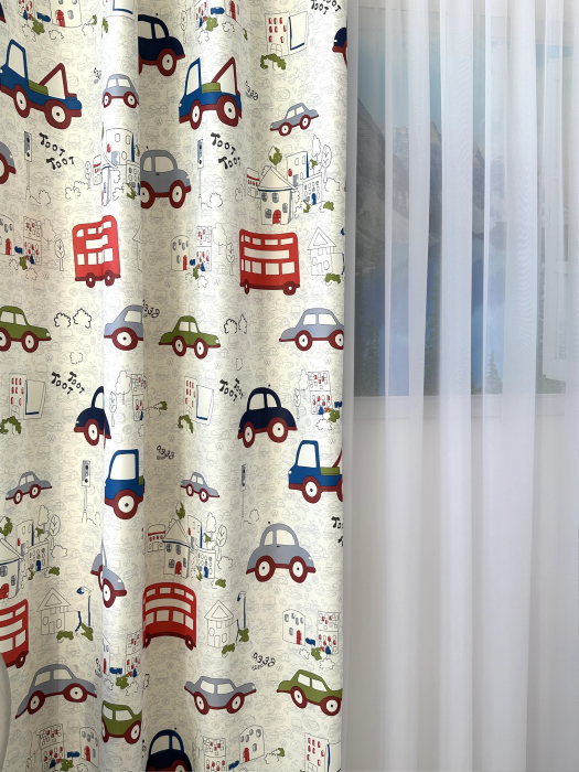 Set 2 Draperii Copii 145x260cm Dimout cu Mașinuțe Colorate [3]