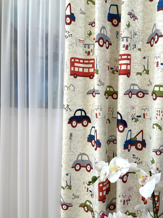 Set 2 Draperii Copii 145x260cm Dimout cu Mașinuțe Colorate [6]