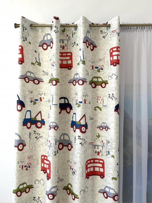 Set 2 Draperii Copii 145x260cm Dimout cu Mașinuțe Colorate [5]