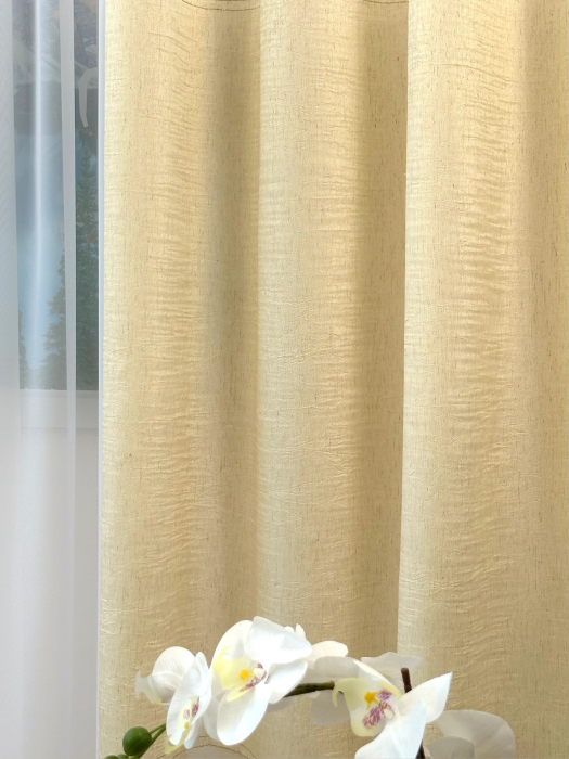 Set 2 Draperii Crem din In Creponat și Organza Brodate cu Pomișori 145x260cm [4]
