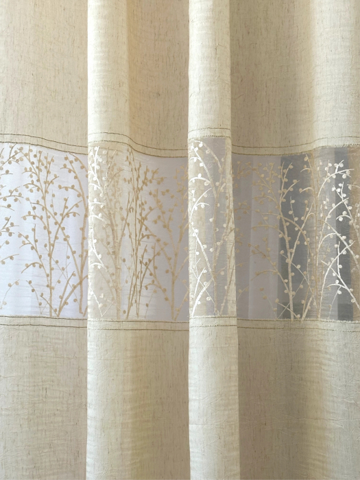 Set 2 Draperii Crem din In Creponat și Organza Brodate cu Pomișori 145x260cm [6]