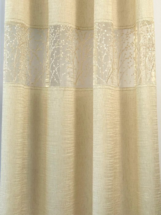 Set 2 Draperii Crem din In Creponat și Organza Brodate cu Pomișori 145x260cm [5]