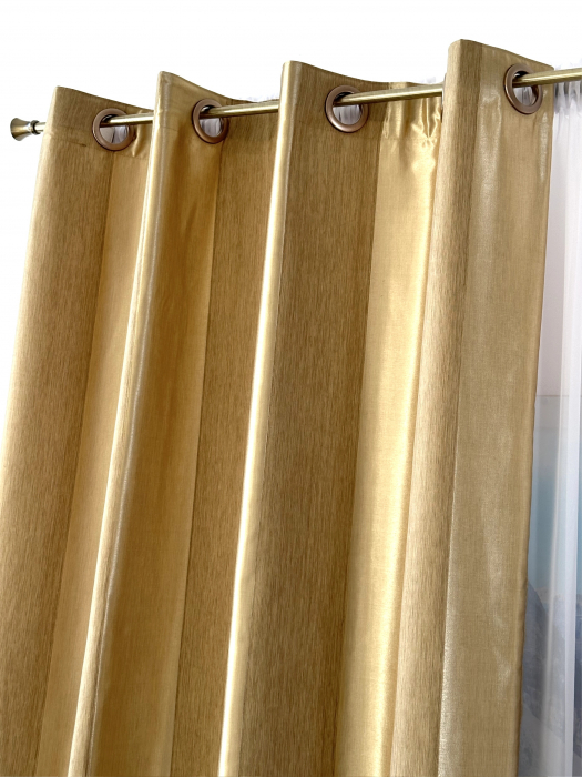 Set 2 Draperii Satin Auriu 145x260cm cu Dungi Verticale [6]