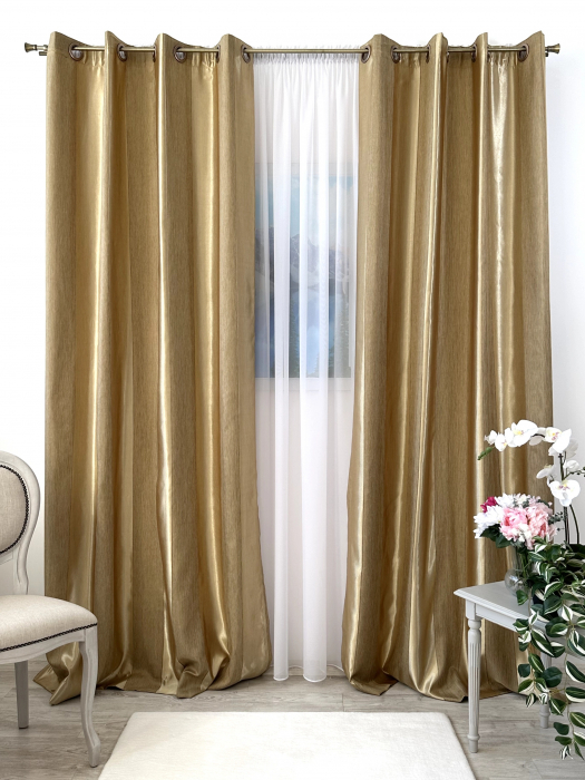 Set 2 Draperii Satin Auriu 145x260cm cu Dungi Verticale [2]