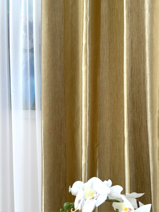 Set 2 Draperii Satin Auriu 145x260cm cu Dungi Verticale [3]