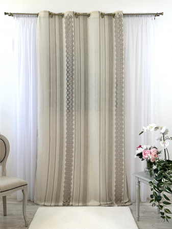 Perdele și draperii - Draperie 145x260 cm cu Model Dungi Verticale și Broderie Spartă Cappucicno